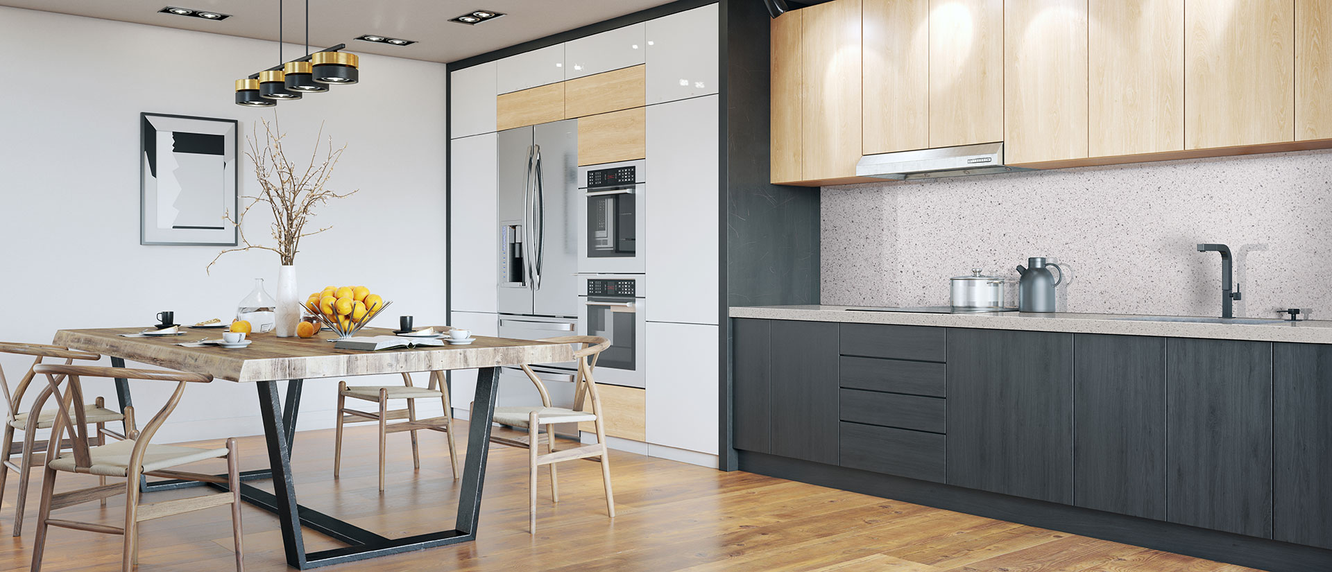 Peppercorn White Quartz countertop in a kitchen