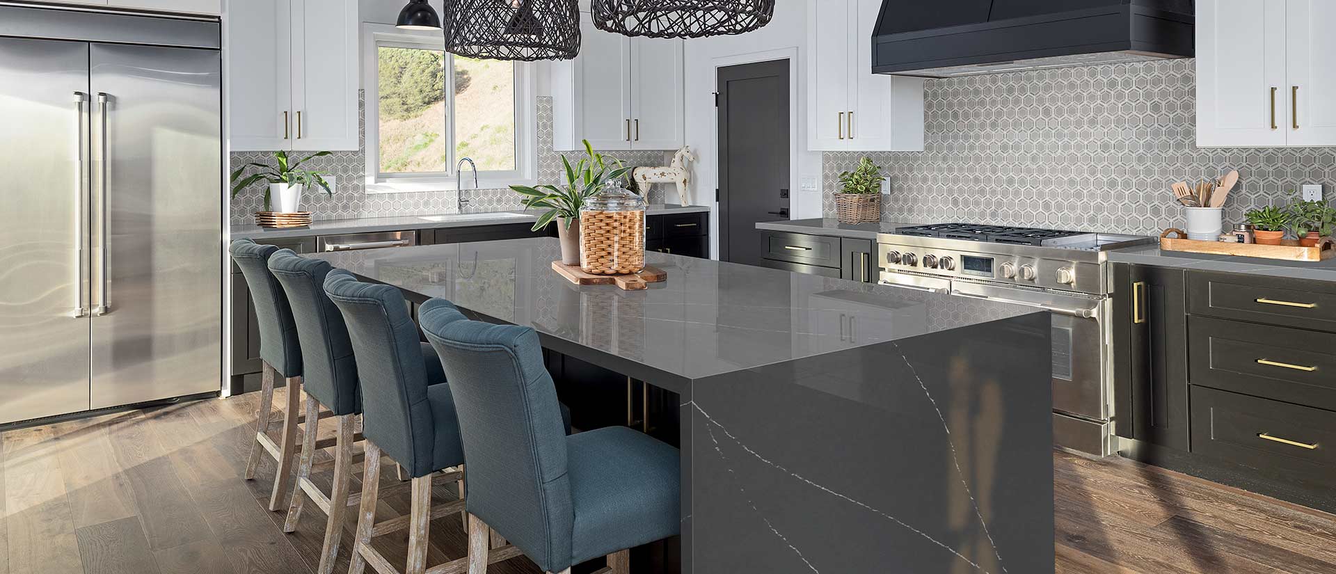 Soapstone Metropolis Quartz countertop installed