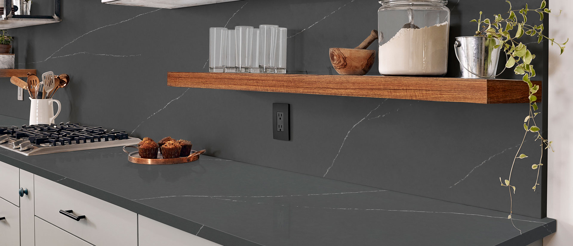 Soapstone Metropolis Quartz countertop installed — view 5