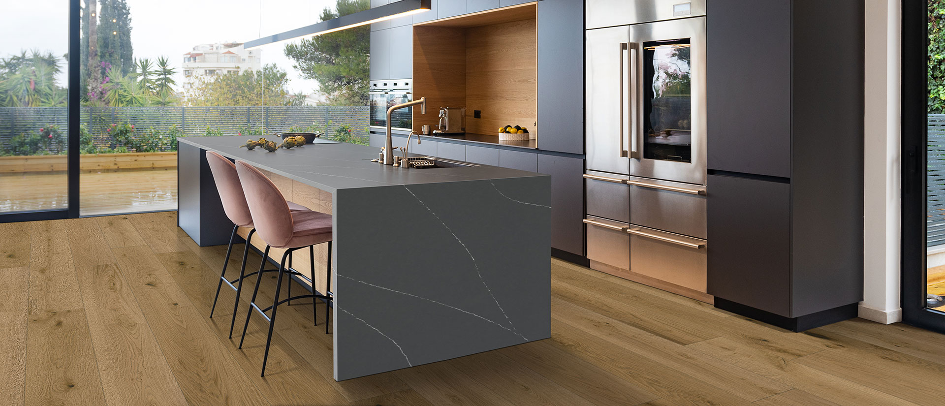 Soapstone Metropolis Quartz countertop in a kitchen — view 2