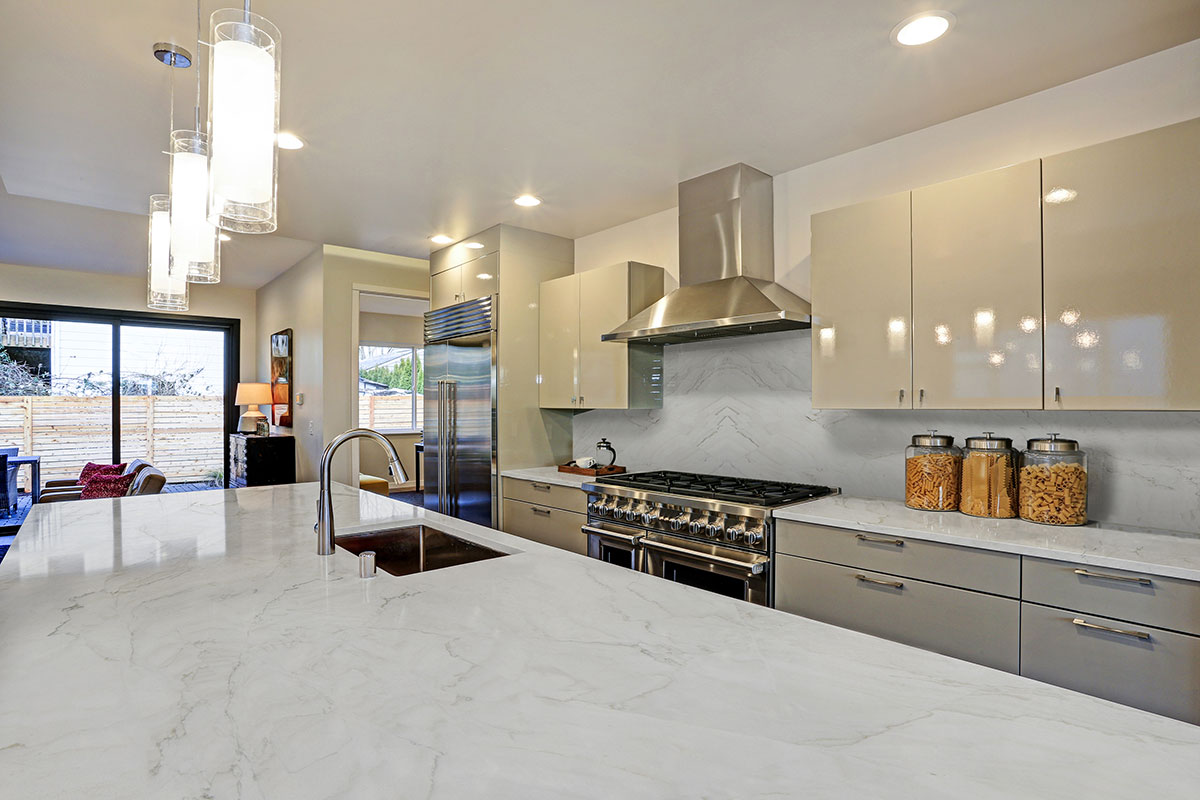 Calacatta Montreal Quartzite countertop installed — view 7
