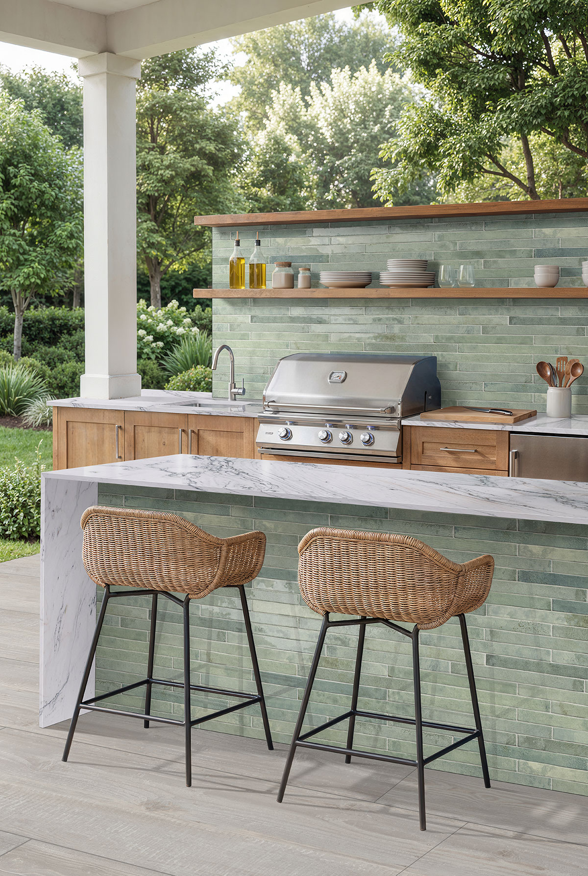 Florida Wave Quartzite countertop in a outdoor hardscape