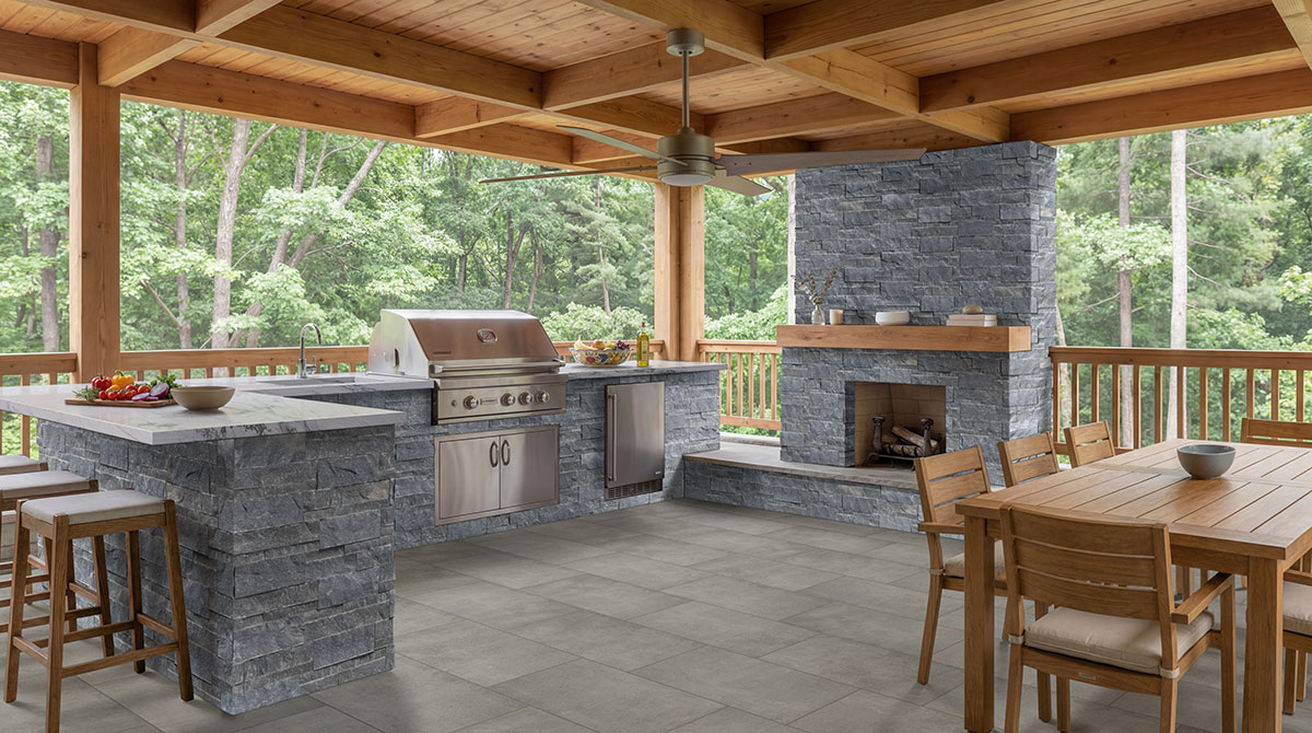 Florida Wave Quartzite countertop in a outdoor hardscape — view 2