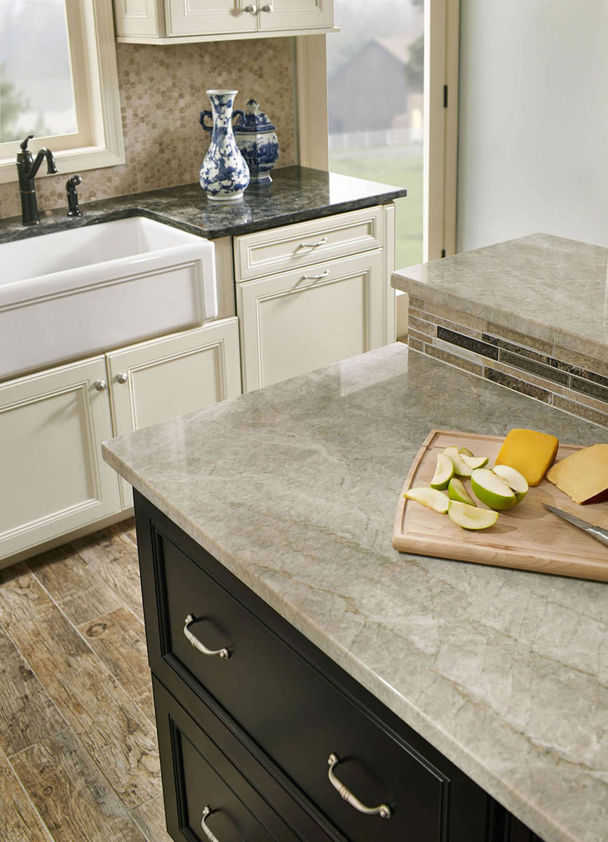 Madreperola Quartzite countertop installed — view 2