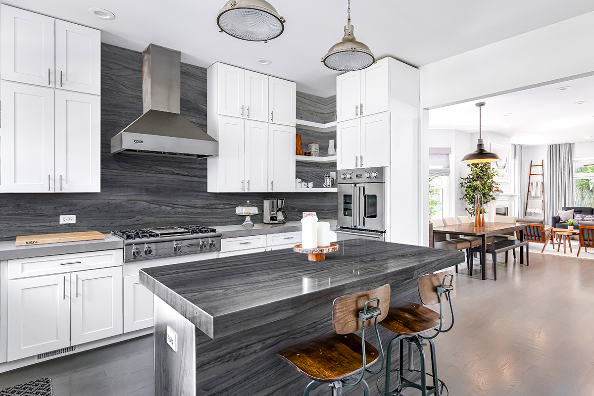 PLATINUM GRAY QUARTZITE countertop installed — view 2