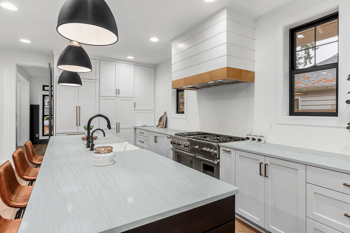 White Montreal Quartzite countertop installed — view 5