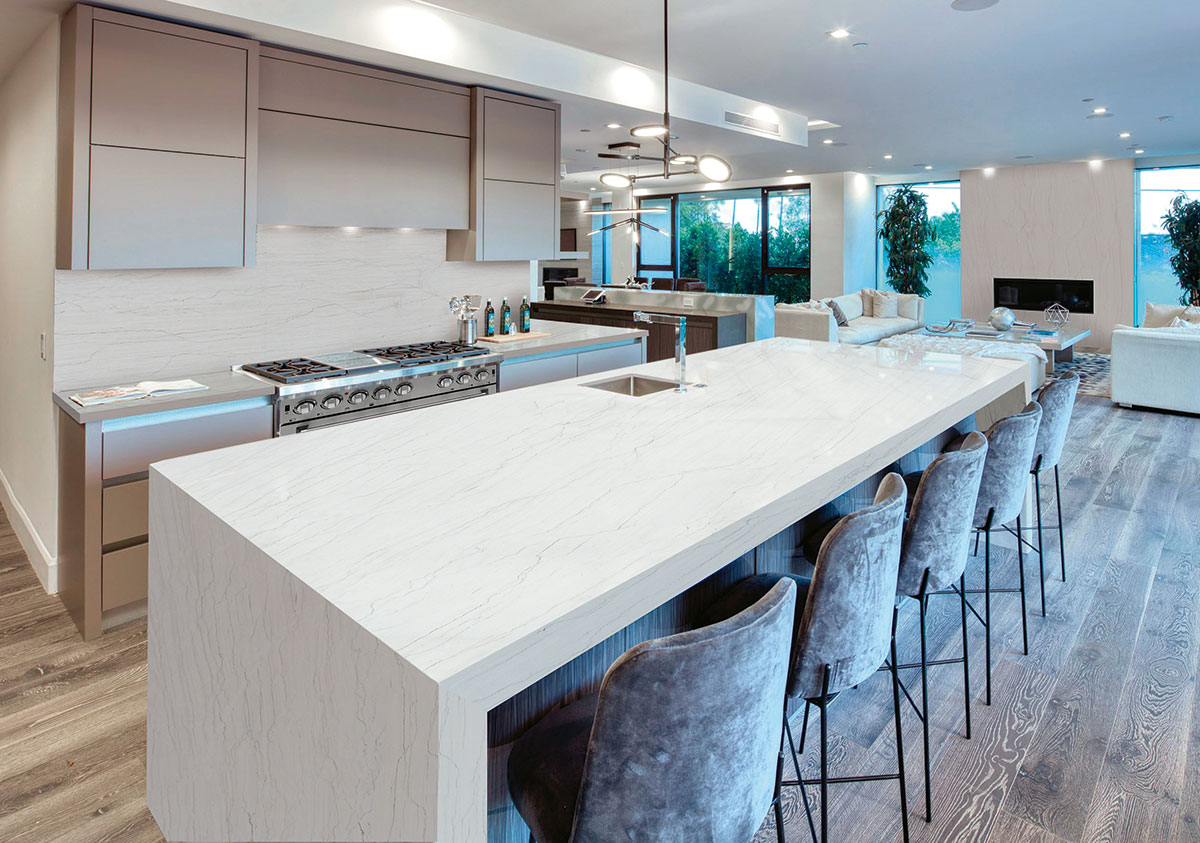 White Montreal Quartzite countertop installed — view 9